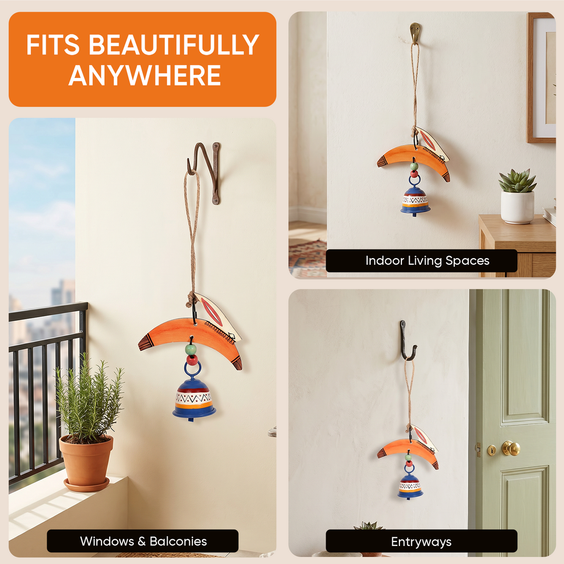 Rabbit Wind Chimes with Metal Bell for Outdoor Hanging and Home Decoration