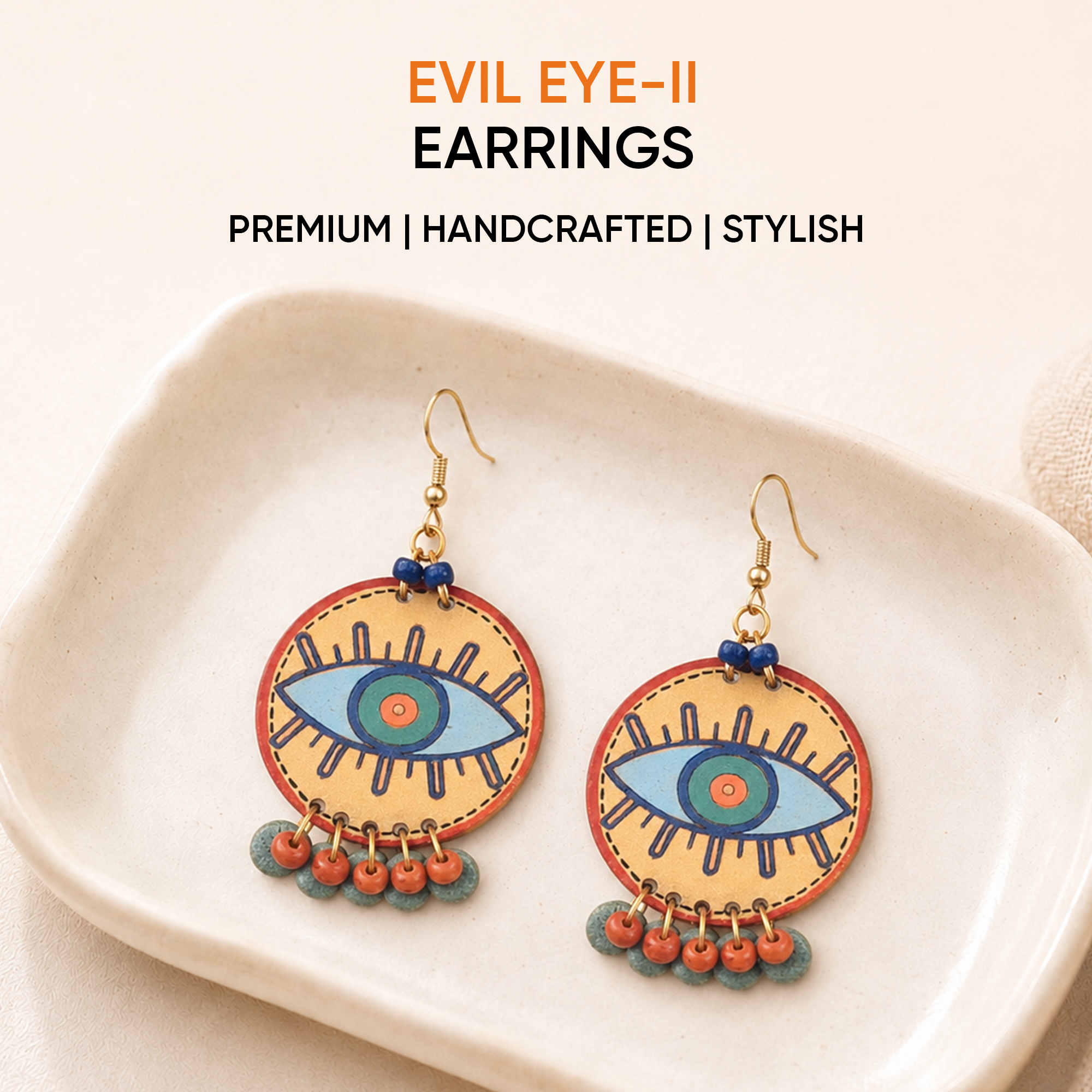 Evil Eye-II' Handcrafted Tribal Wooden Earrings