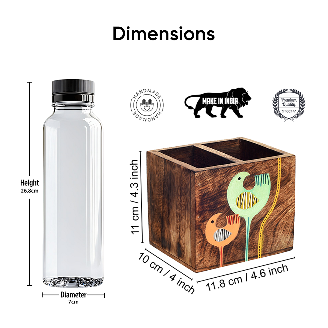 Luna & Leo Hand Painted Wooden Cutlery Holder, Stylish Organizer for Dining Table and Kitchen