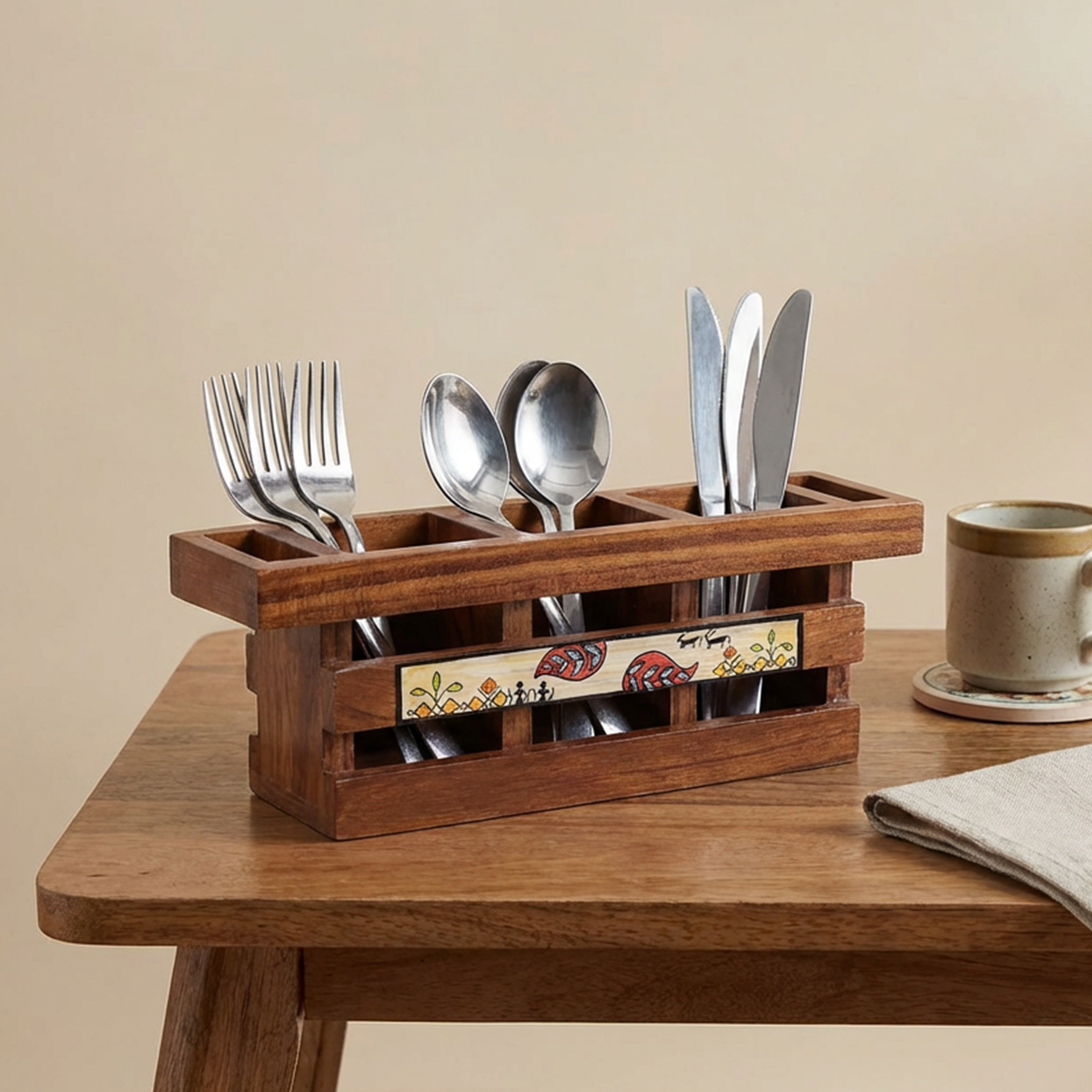 Handcrafted Flora Cutlery Storage Box  (12.5x3.5x4.5)