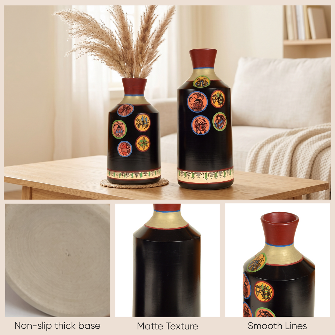 Earthen Vases Handpainted in Madhubani Tattoo Art