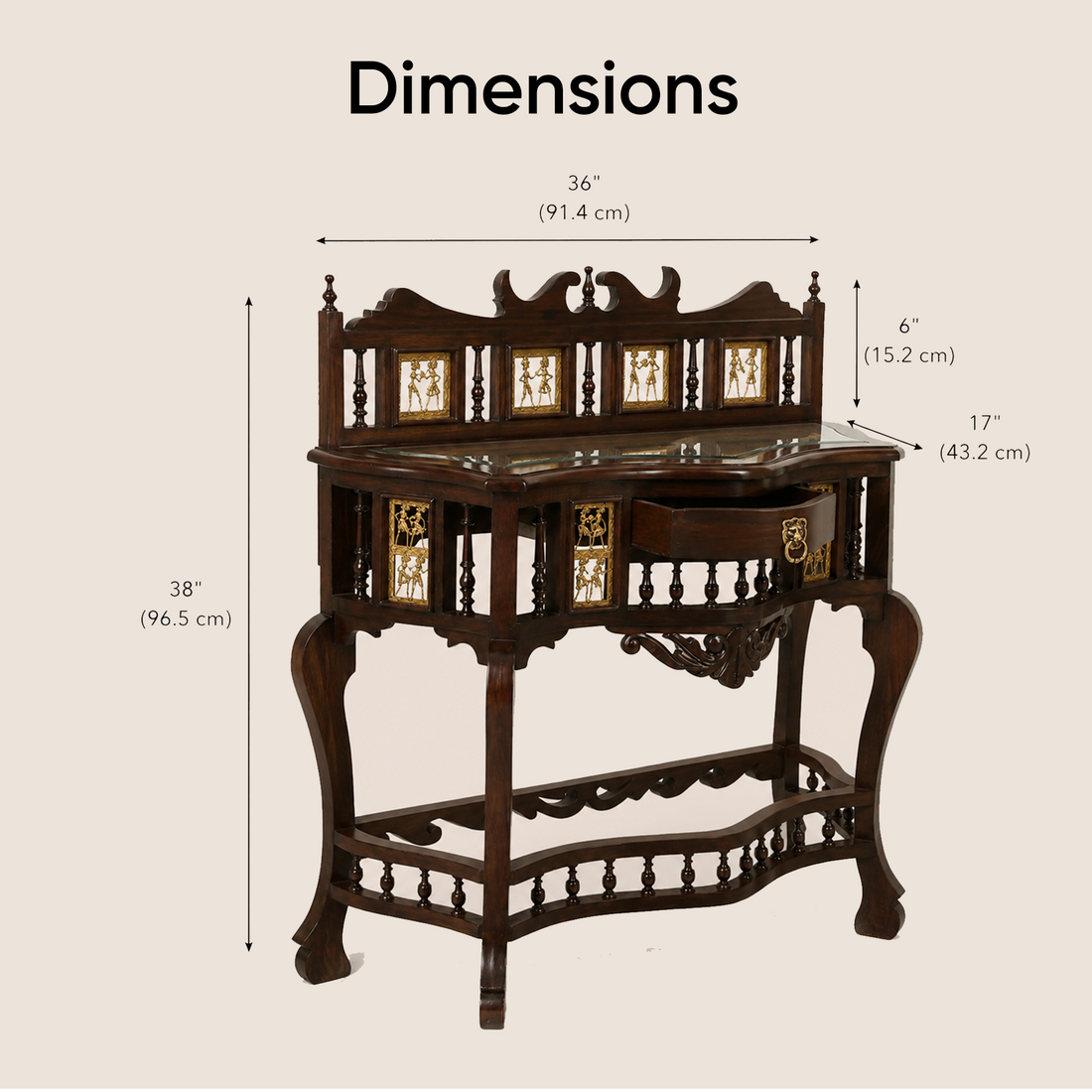 Royal Console Table in Teakwood with Walnut Finish (36x17x38)