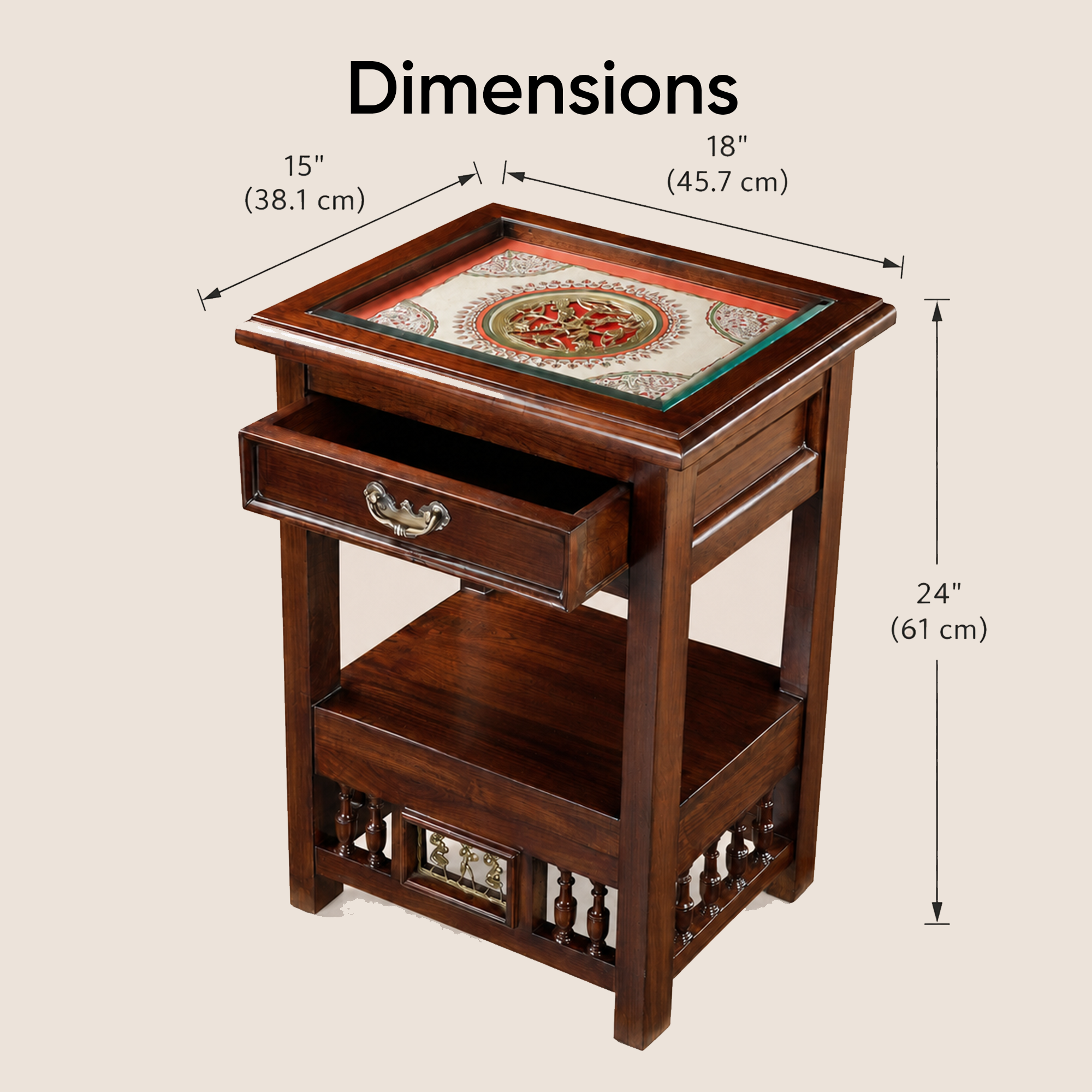Myra-I Side Table in Teakwood with Walnut Matte Finish, with Drawer (18x15x24)