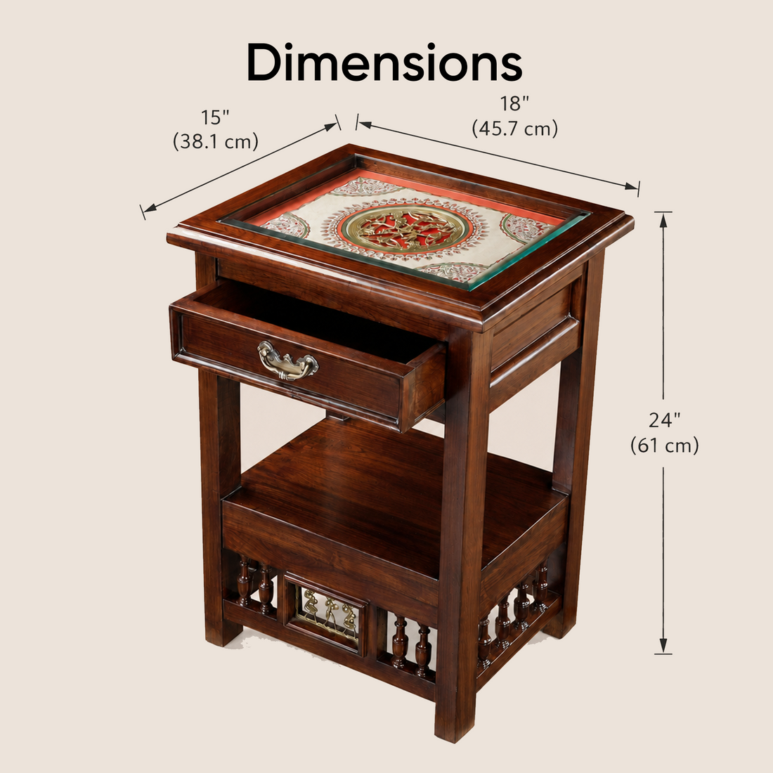 Myra-I Side Table in Teakwood with Walnut Matte Finish, with Drawer (18x15x24)