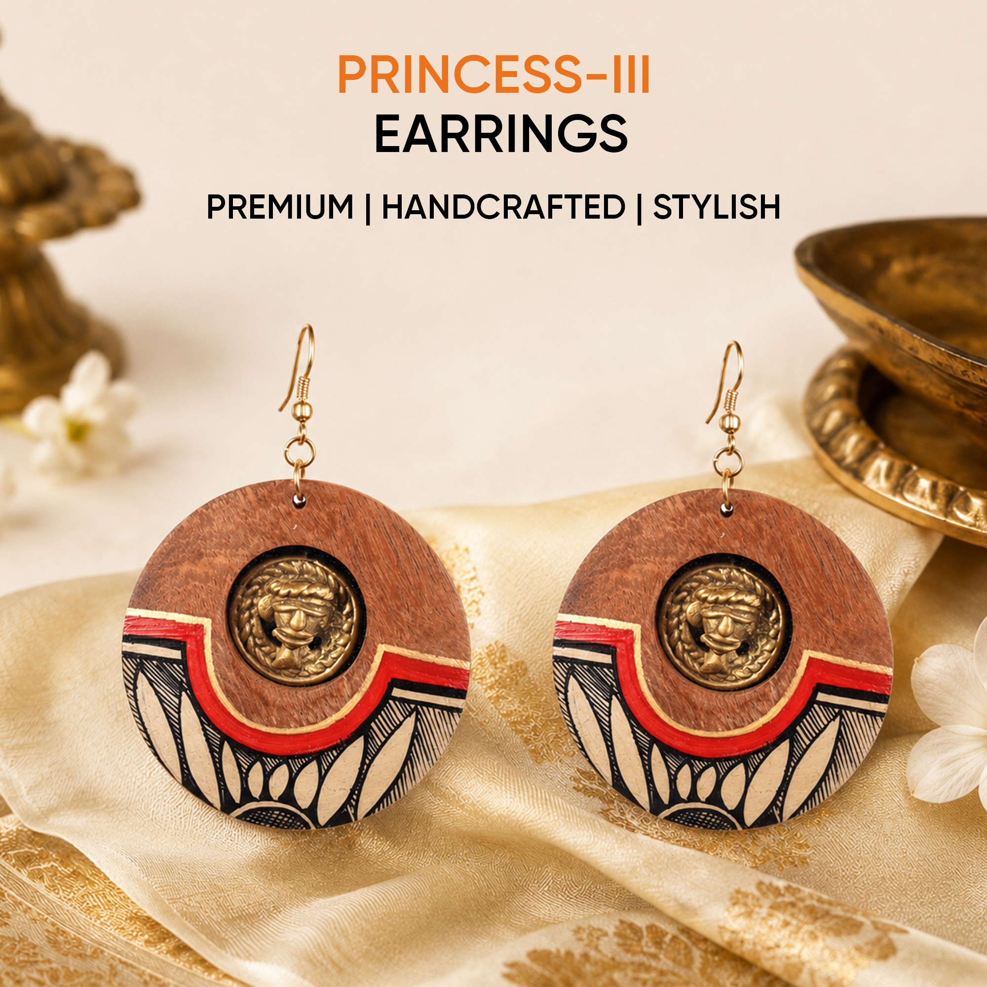 Princess-III' Handcrafted Tribal Wooden Earrings