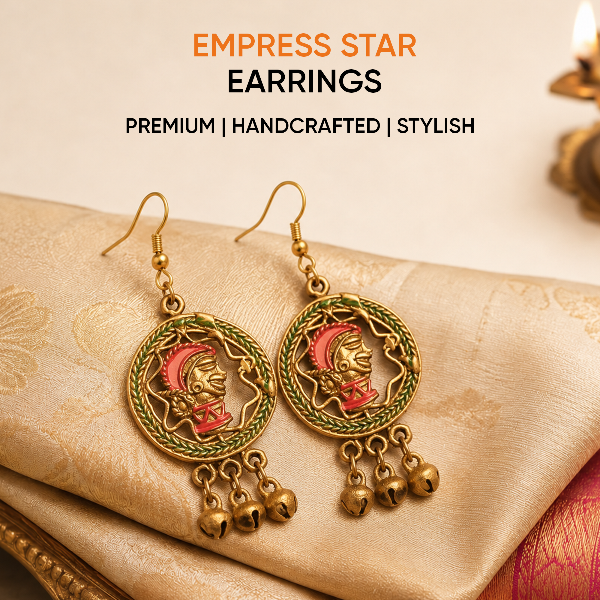 The Empress Star Handcrafted Trobal Dhokra Earrings