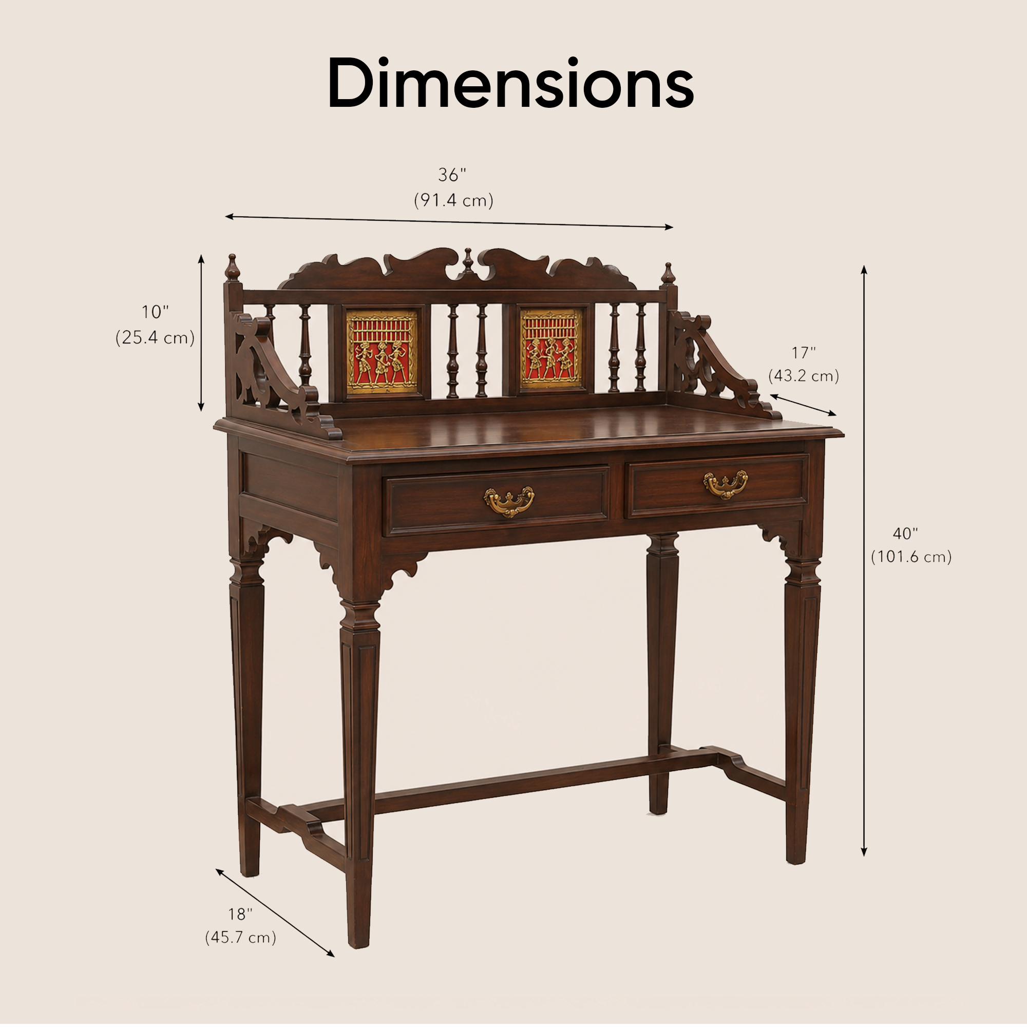 Ojasa Study Table in Teakwood with Walnut Finish (36x18x40)