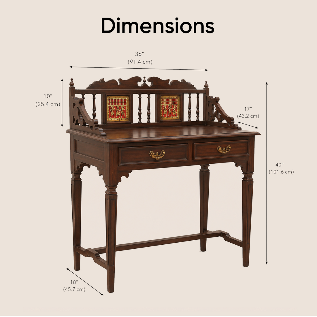 Ojasa Study Table in Teakwood with Walnut Finish (36x18x40)