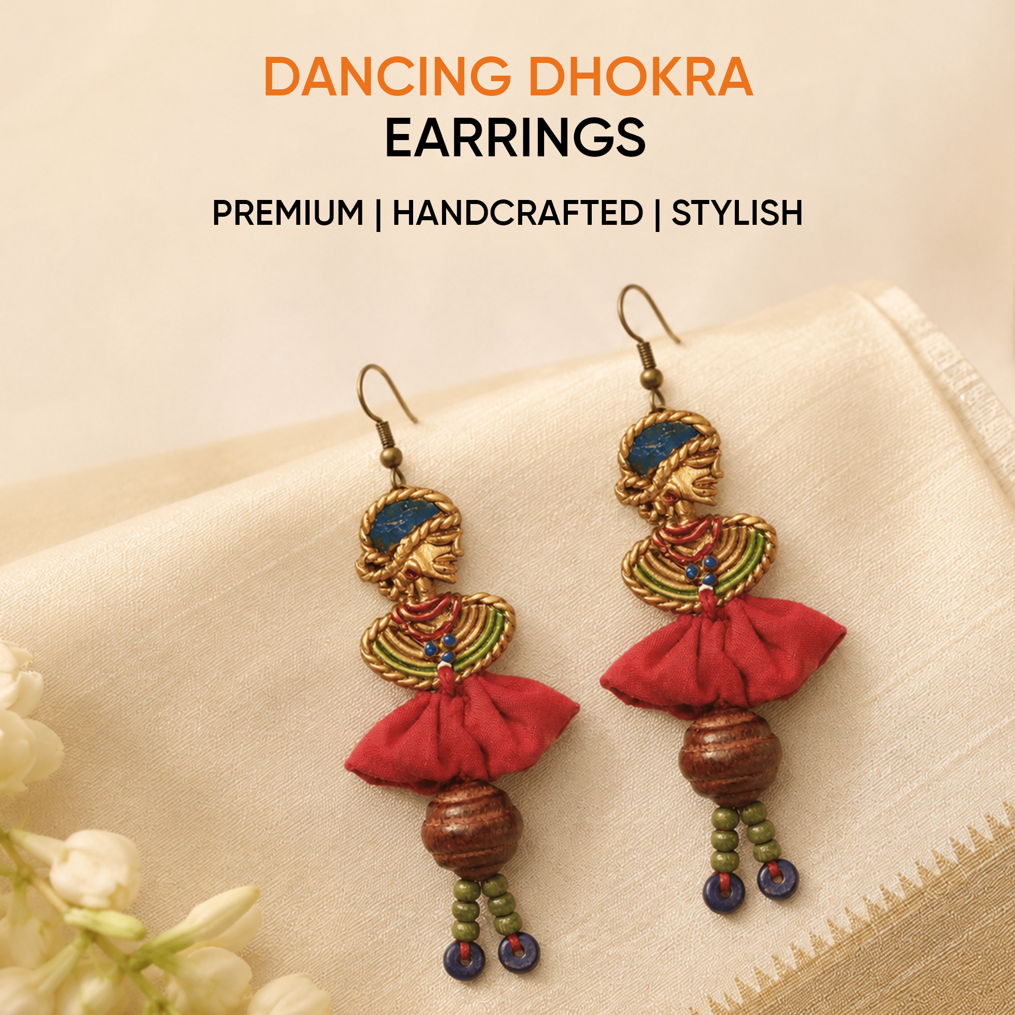 The Dancing Empress Handcrafted Tribal Dhokra Earrings in multicolours