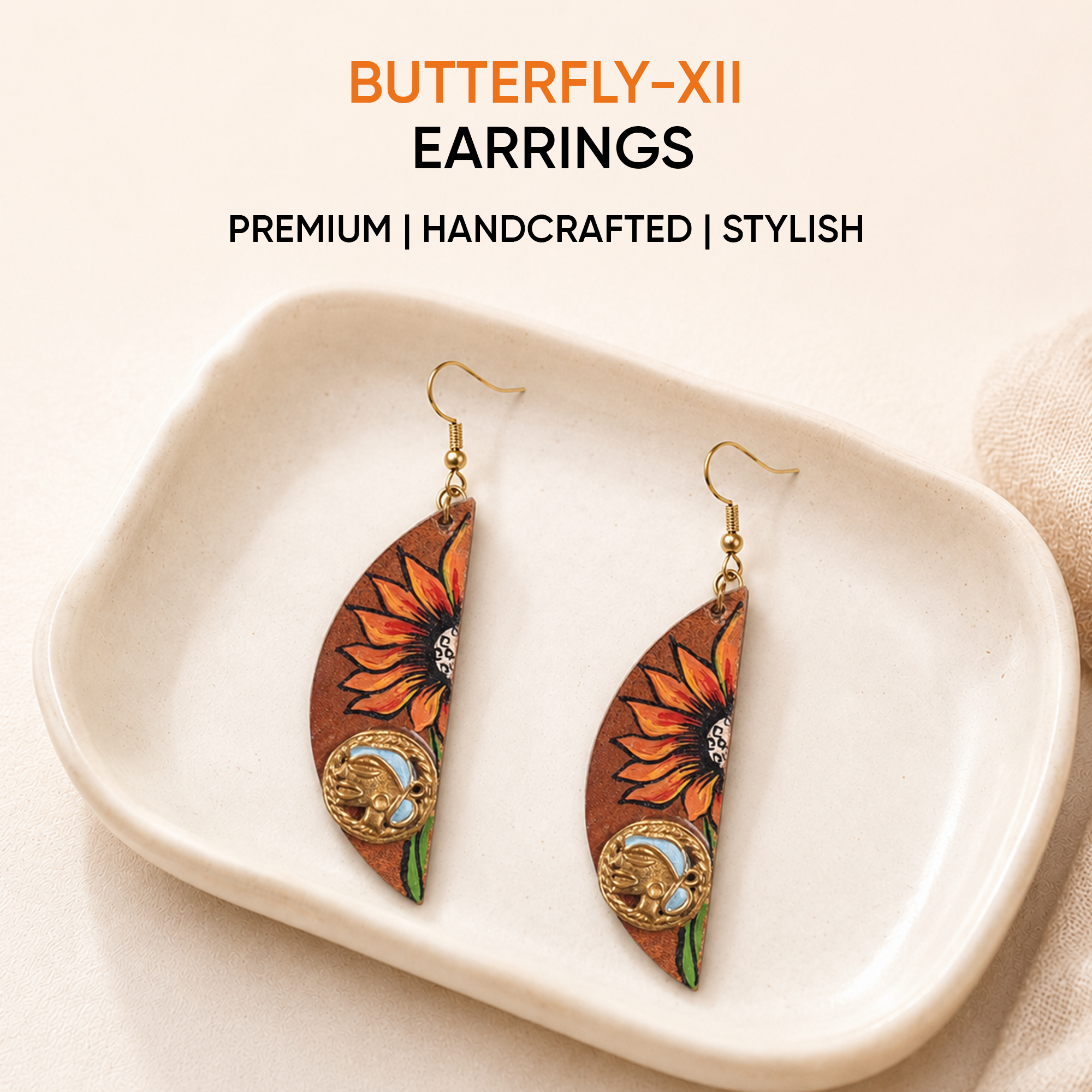 Butterfly-XII' Handcrafted Tribal Wooden Earrings