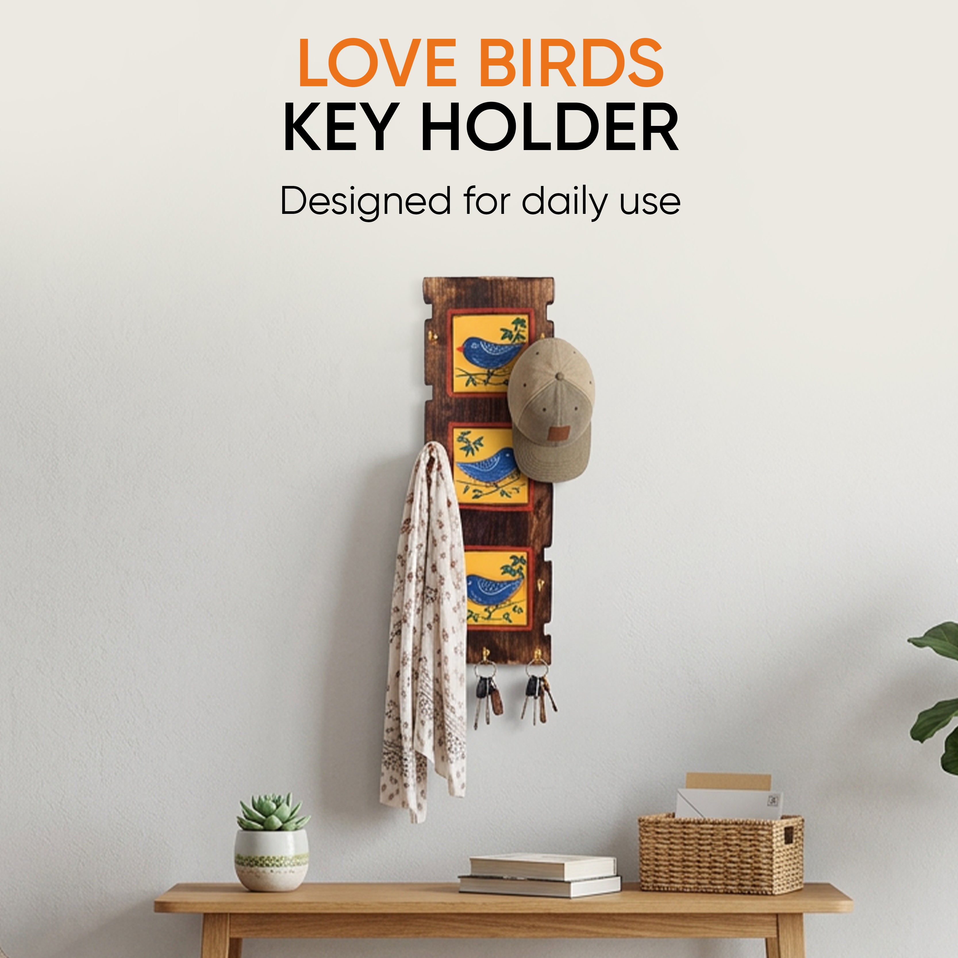 Love Birds Key Holder with 9 Key Hangers (5x.5x15)