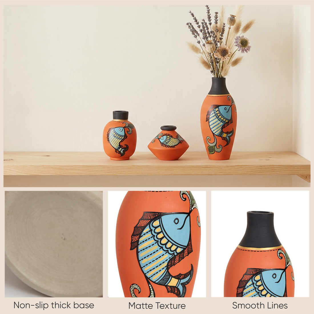 Happy Fishes Vases (So3) in Orange (2.5x5/2x3/2.5x2.5)