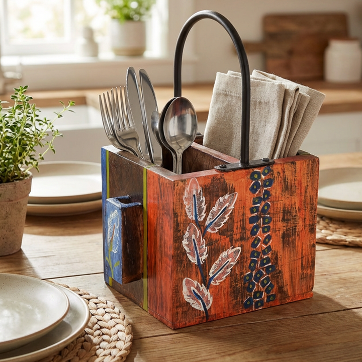 Leaf of Nature' Cutlery Holder Handcrafted in Mango Wood