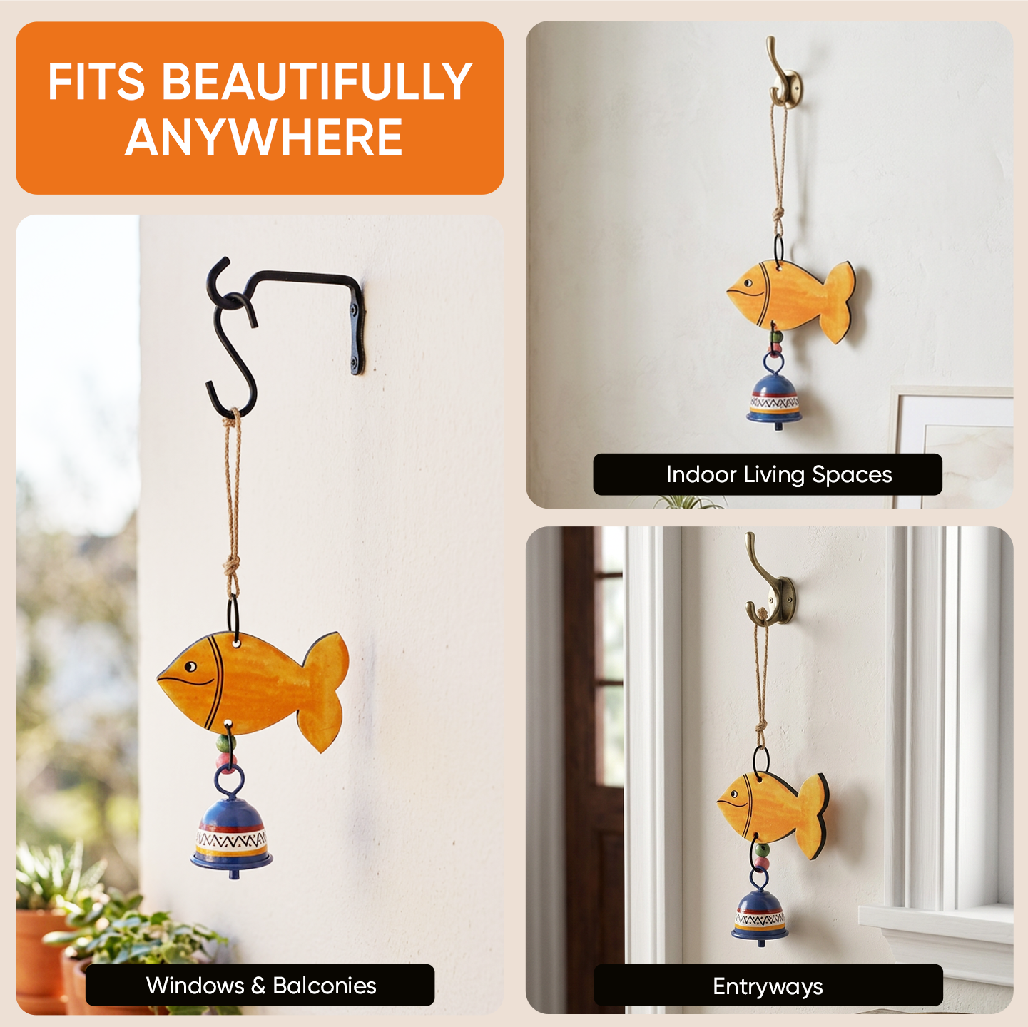 Handpainted Orange Fish Wind Chimes for Home Decorative (Multicolour)