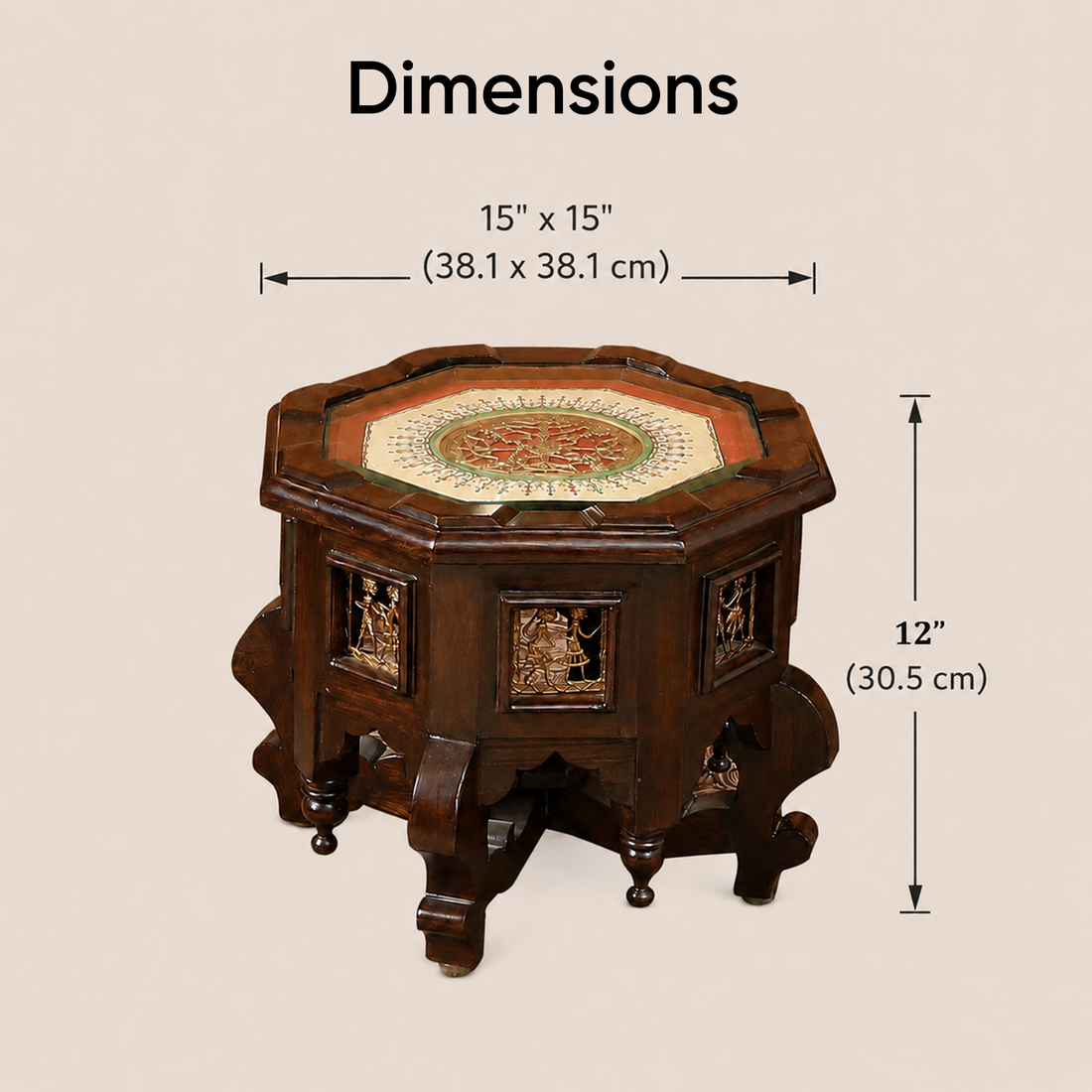 Princess Octagonal Accent Table in Teak Wood with Walnut Finish (15x15x12)