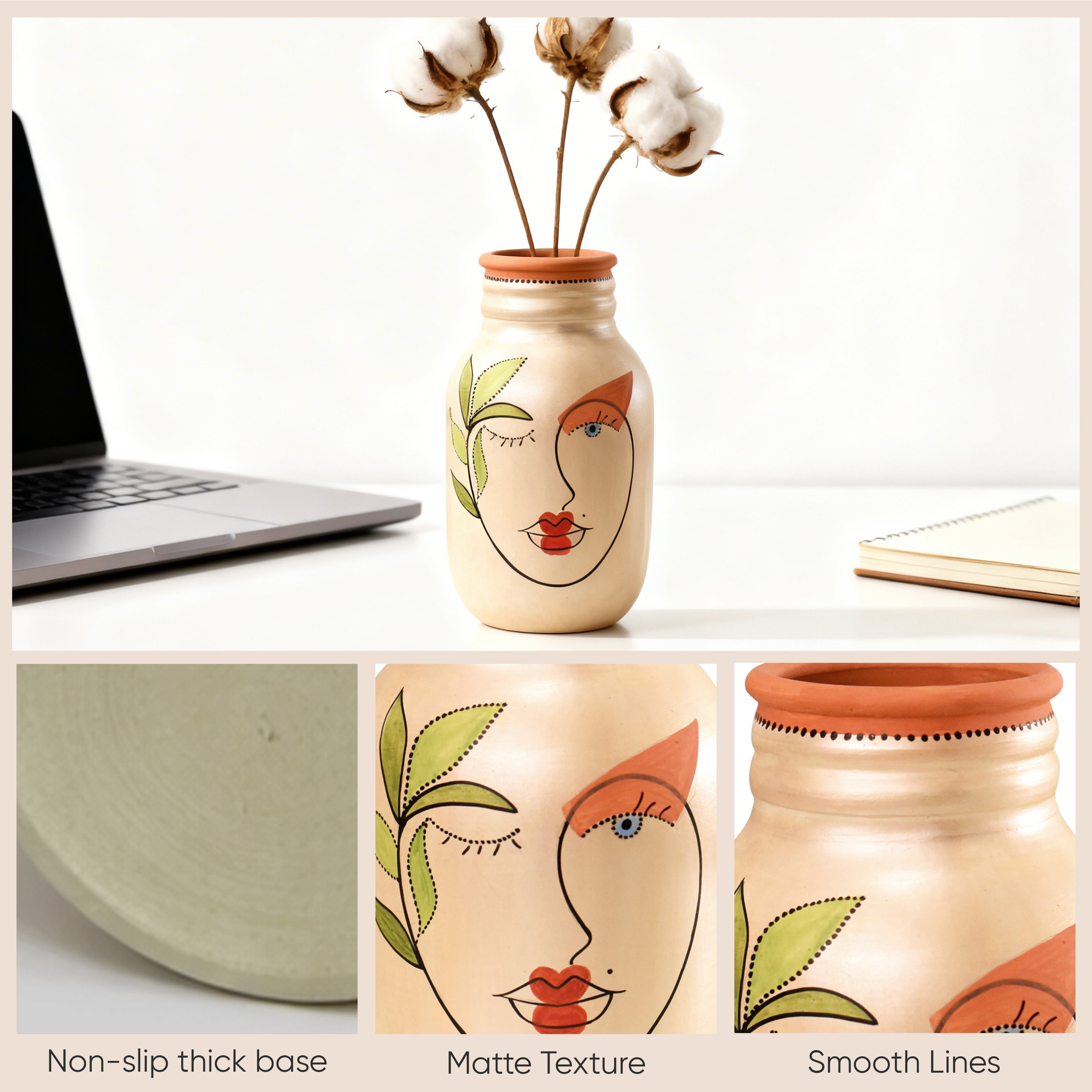 Hand-Painted Face Art Decorative Ceramic Vase for Home Décor