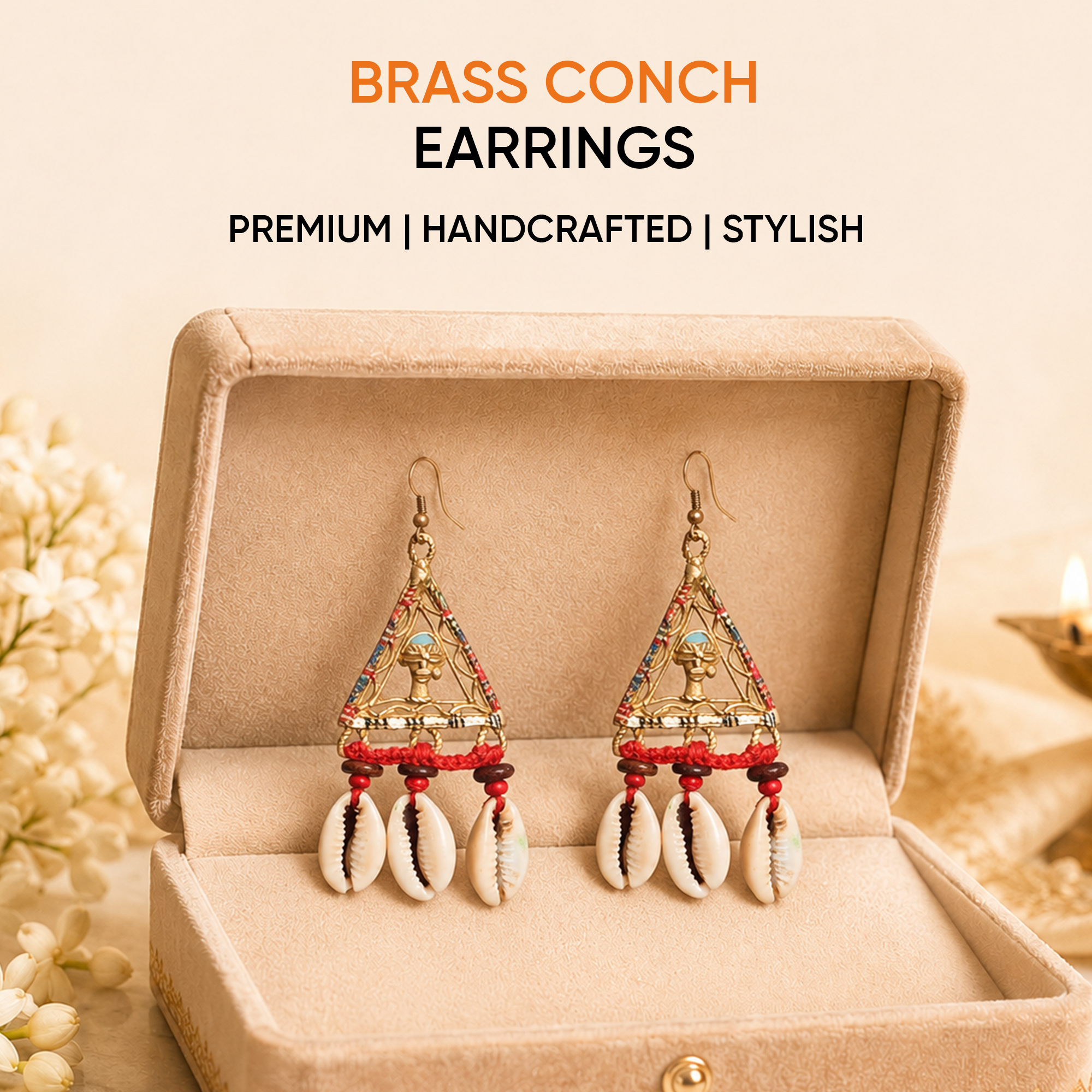 Geometric Elegance: Triangular Brass Conch Earrings