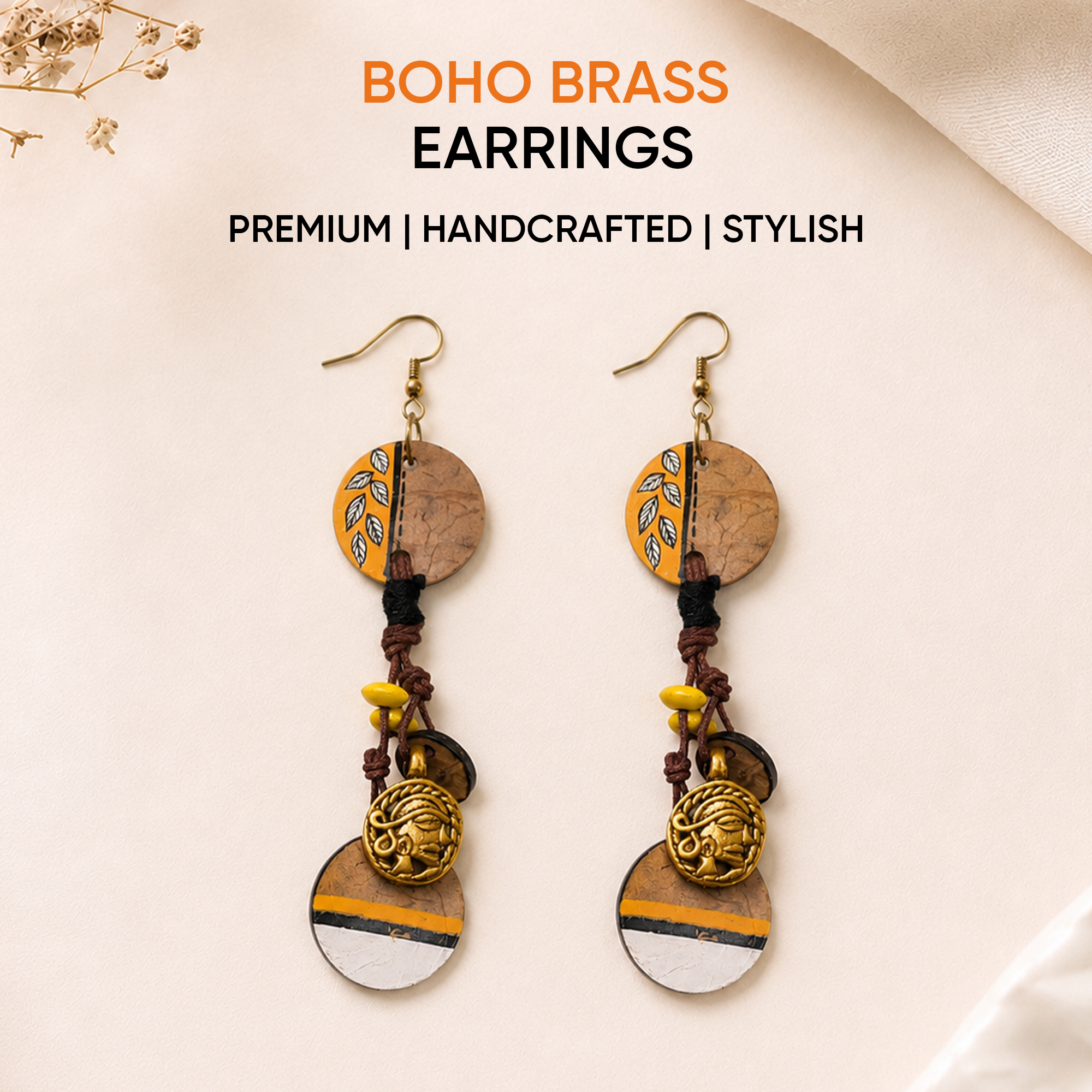Boho Chic: Hanging Brass Wooden Earrings