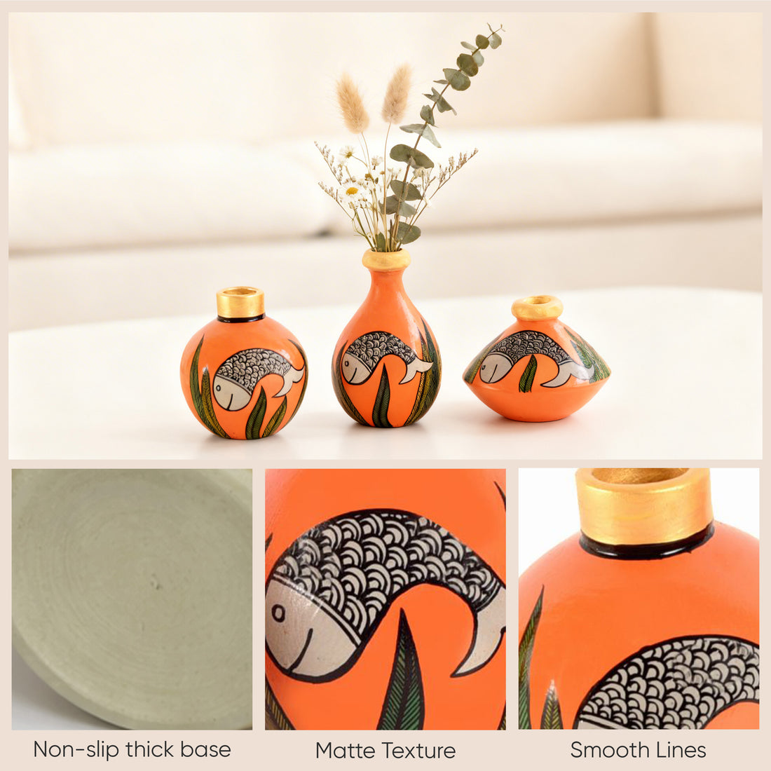 Something's Fishy Terracotta Vase Set of 3 (Orange)