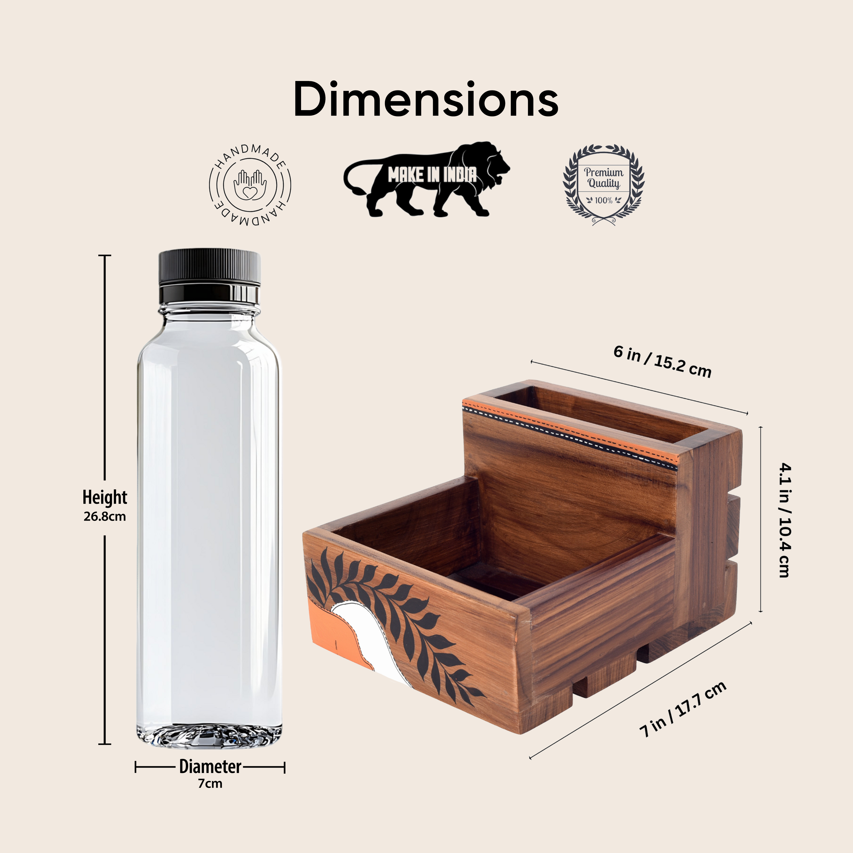 Teak leaves cutlery holder large (7x6x4.1)
