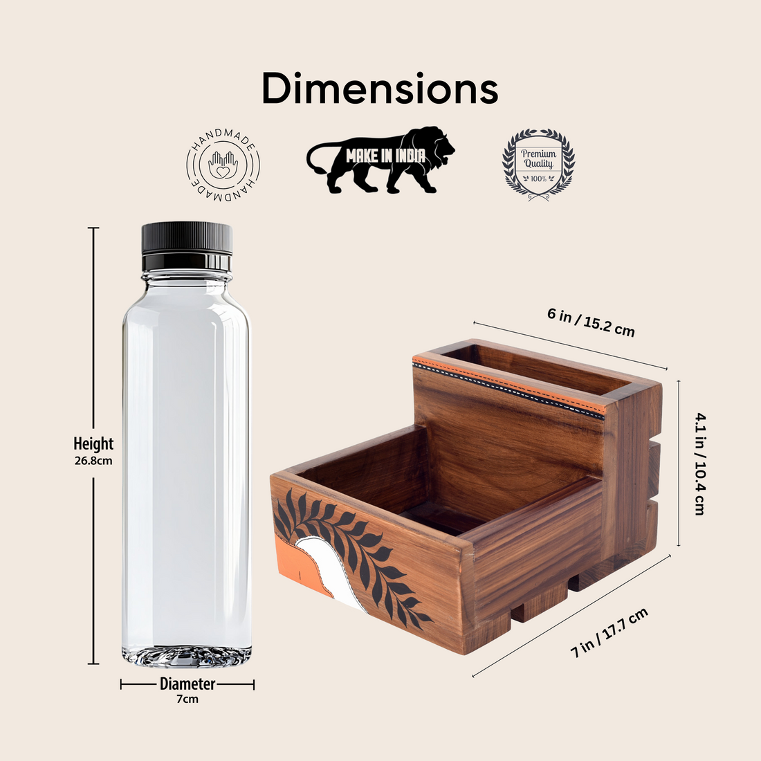 Teak leaves cutlery holder large (7x6x4.1)