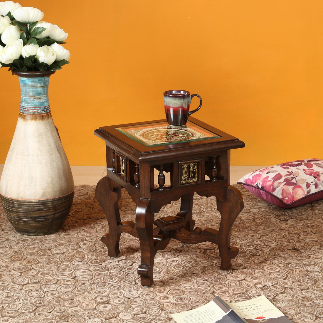 Yuge End Table in Teakwood with Walnut Finish (14x14x17)