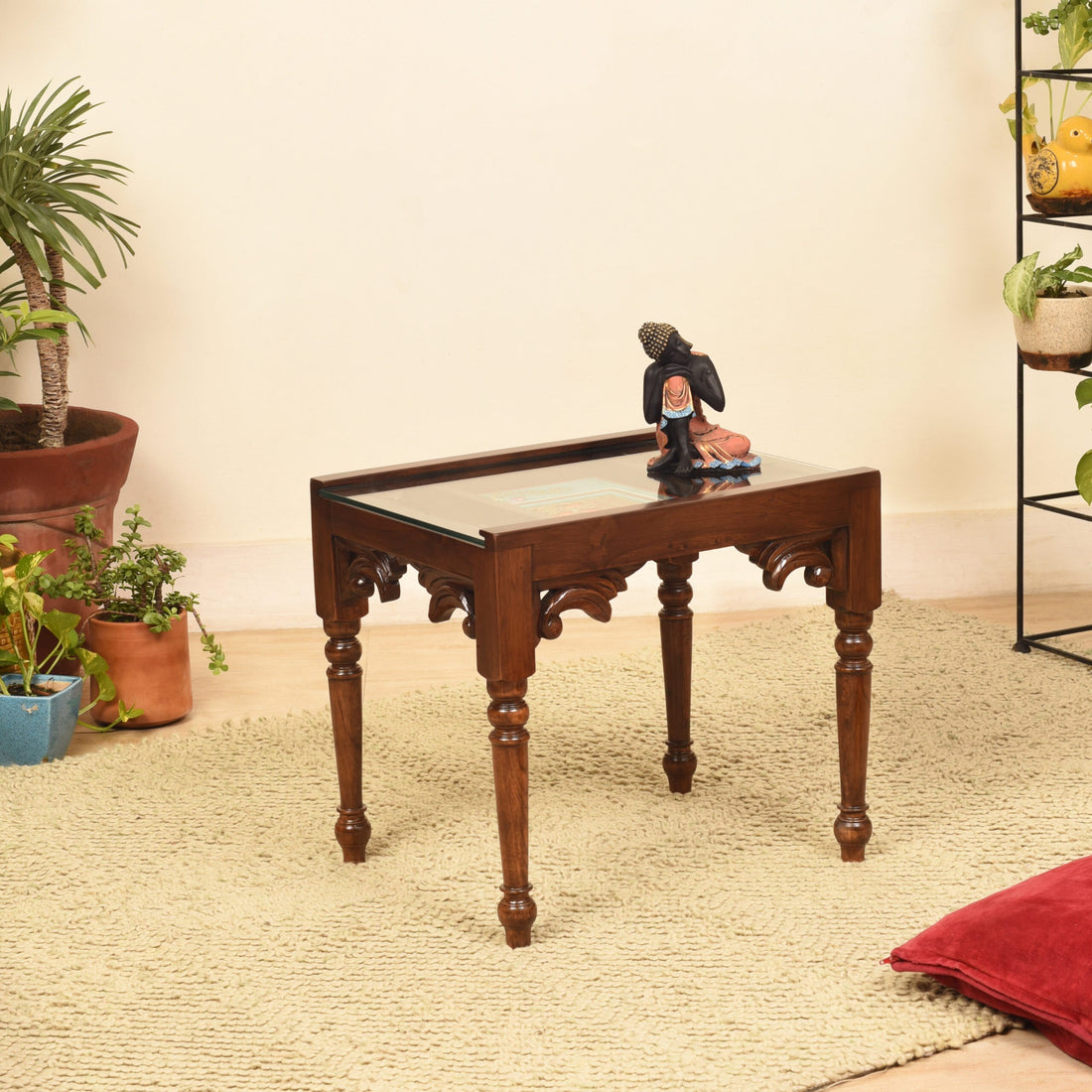 Yule-I End Table in Teakwood with Walnut Finish