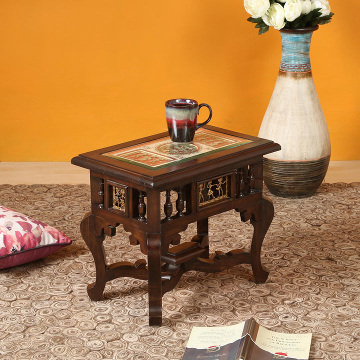 Yuge-II End Table in Teakwood with Walnut Finish (18x12x15)