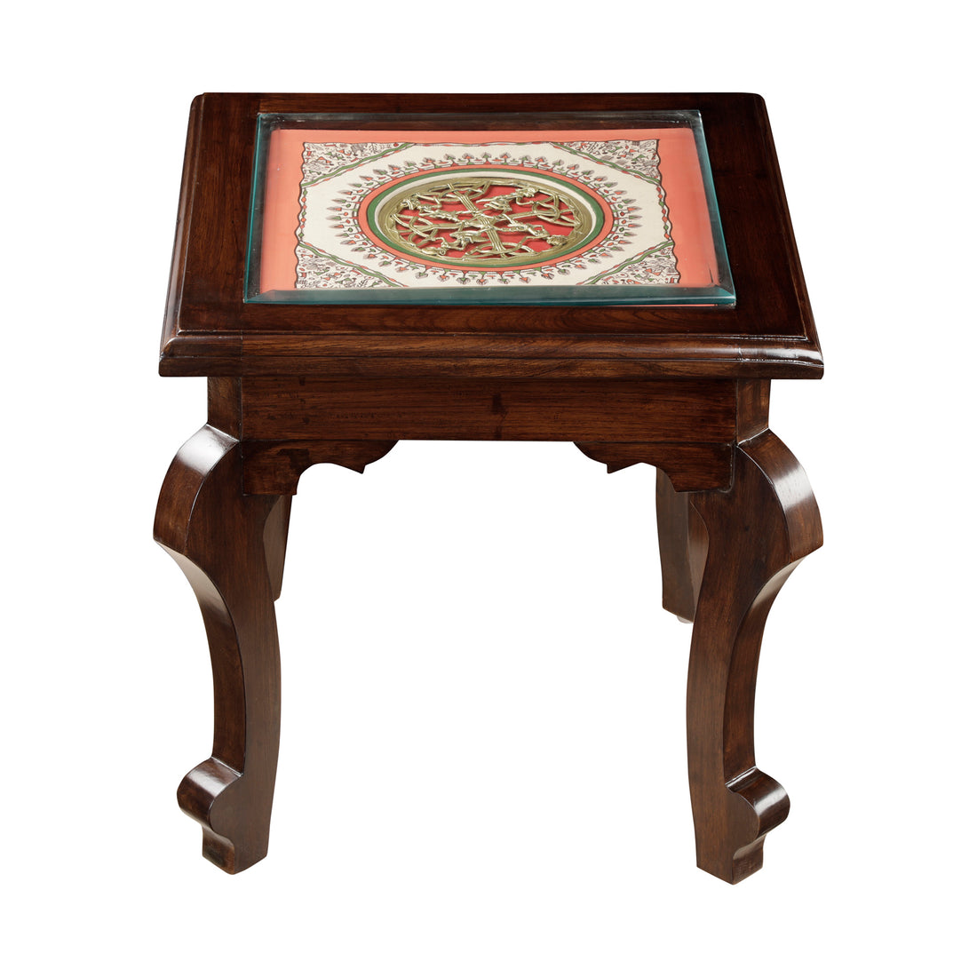 Munich-I Bedside Table with Oriental Legs in Teakwood with Walnut Matte Finish (16x16x16)