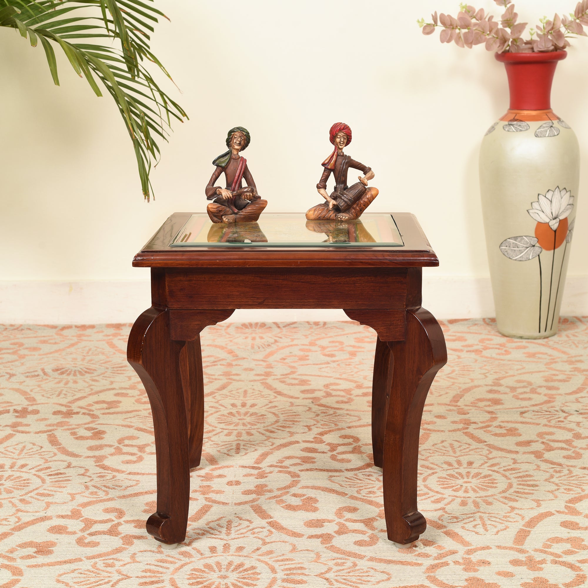 Munich-I Bedside Table with Oriental Legs in Teakwood with Walnut Matte Finish (16x16x16)