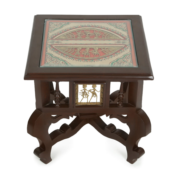 Munich Bedside Table with Oriental Legs in Teakwood with Walnut Finish (16x16x16)