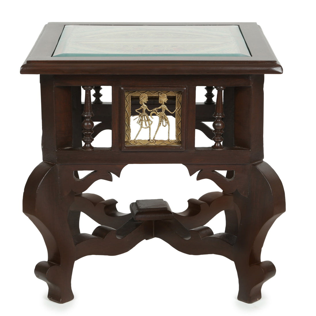 Munich Bedside Table with Oriental Legs in Teakwood with Walnut Finish (16x16x16)