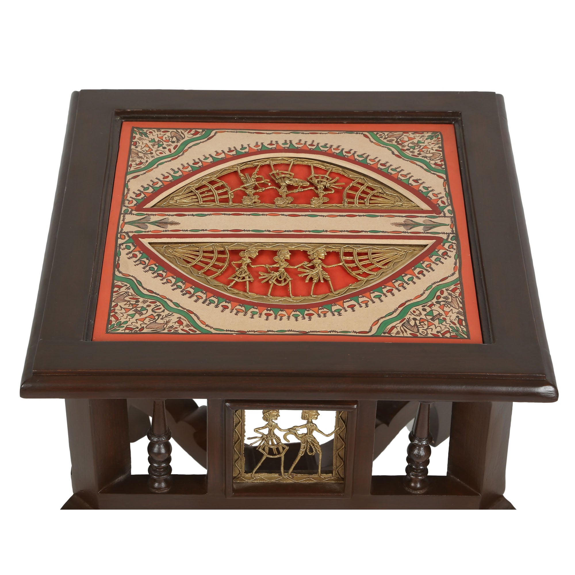 Munich Bedside Table with Oriental Legs in Teakwood with Walnut Finish (16x16x16)