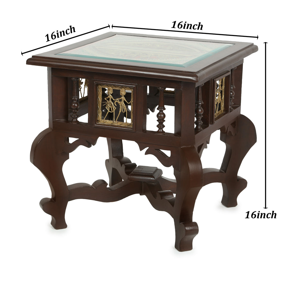 Munich Bedside Table with Oriental Legs in Teakwood with Walnut Finish (16x16x16)