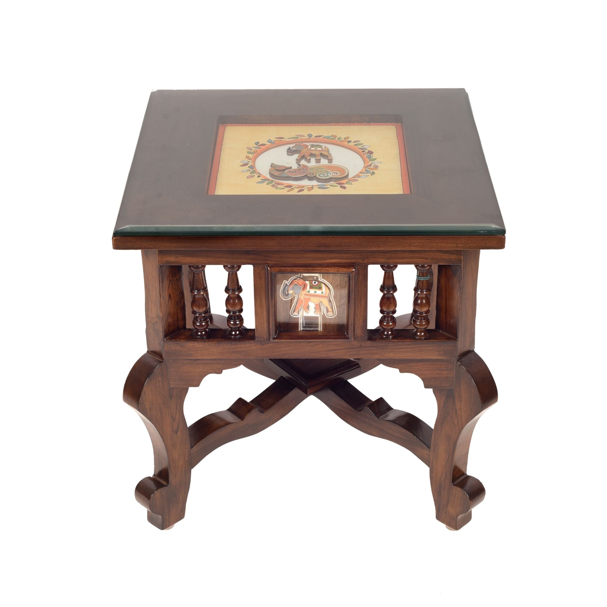 Mahi Bedside Table with Oriental Legs in Teakwood with Walnut Matte Finish