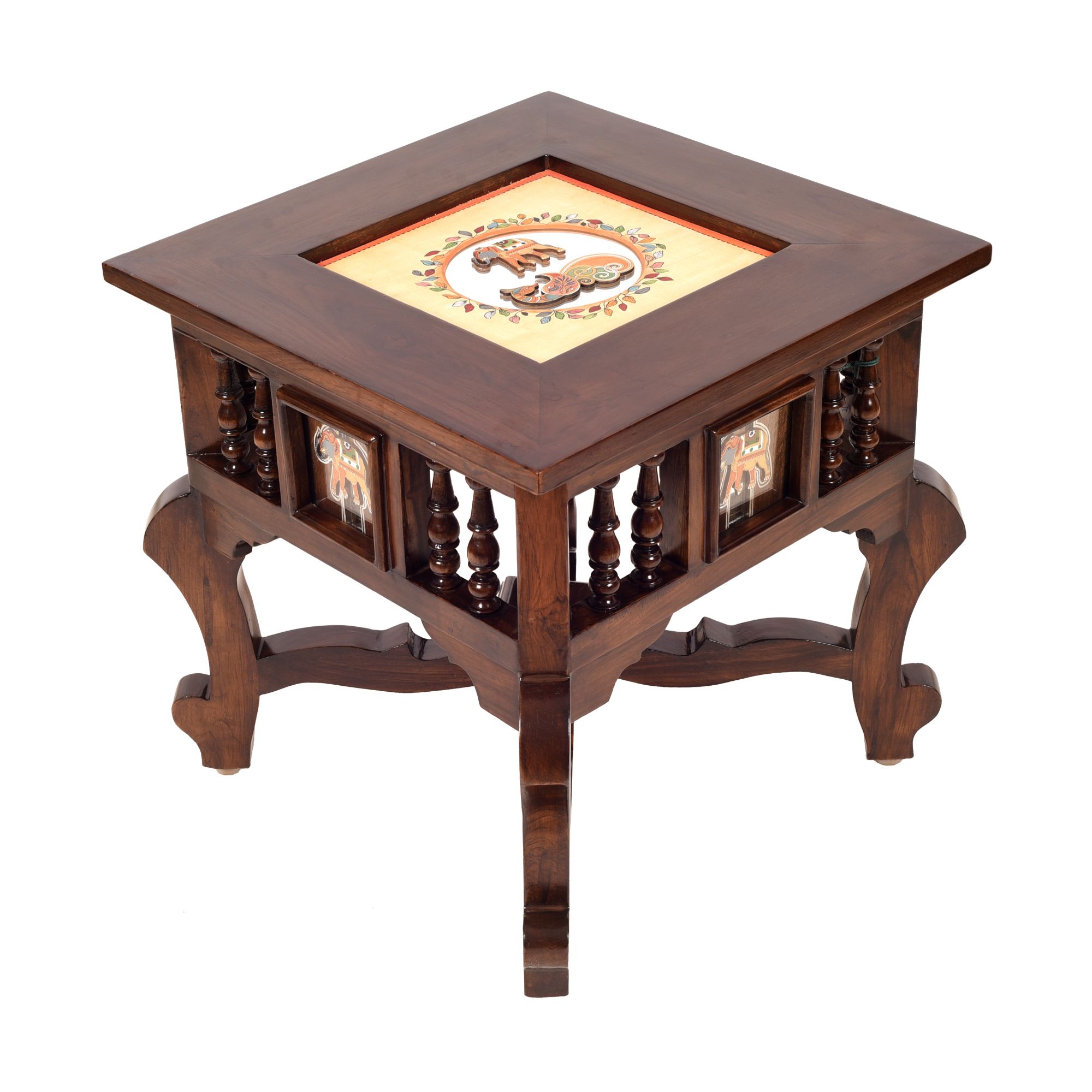 Mahi Bedside Table with Oriental Legs in Teakwood with Walnut Matte Finish