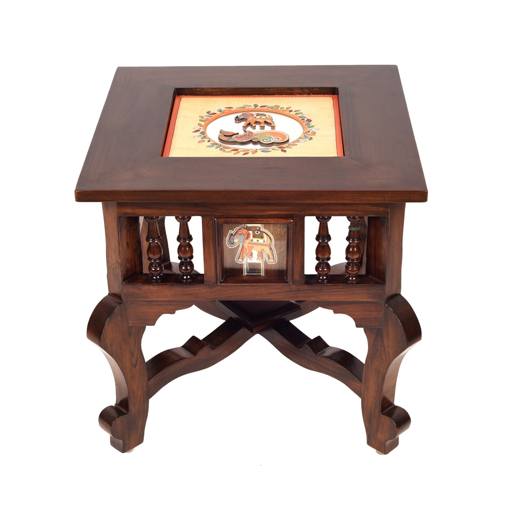 Mahi Bedside Table with Oriental Legs in Teakwood with Walnut Matte Finish