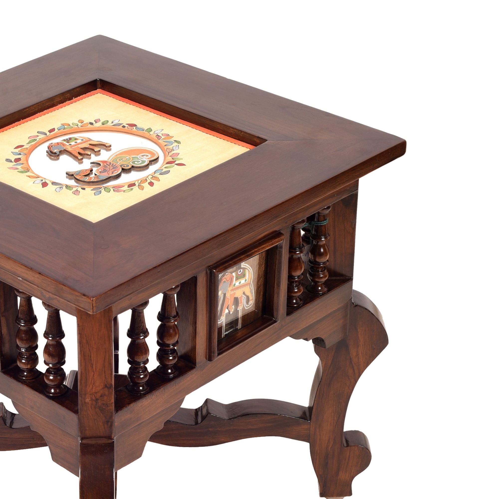 Mahi Bedside Table with Oriental Legs in Teakwood with Walnut Matte Finish