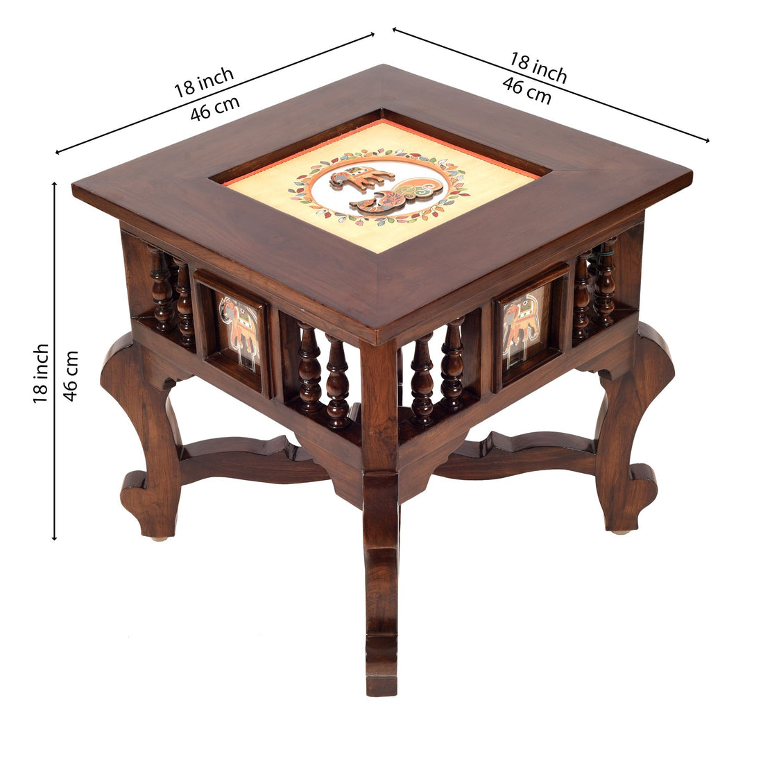 Mahi Bedside Table with Oriental Legs in Teakwood with Walnut Matte Finish