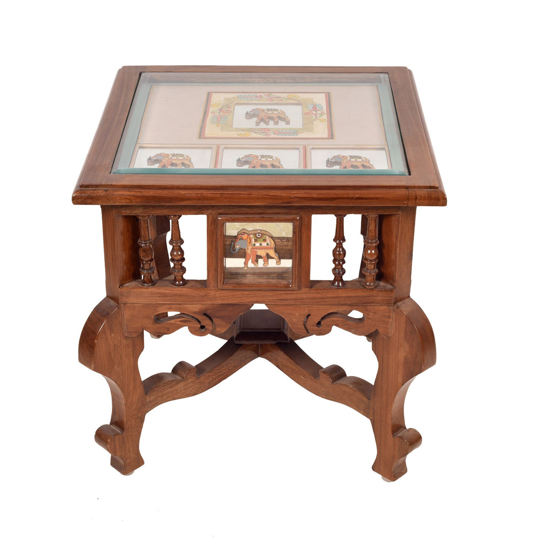 Mahi-I Bedside Table with Oriental Legs in Teakwood with Walnut Matte Finish