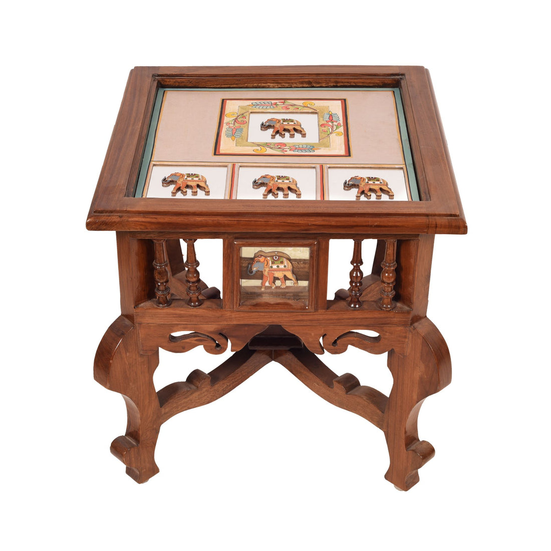 Mahi-I Bedside Table with Oriental Legs in Teakwood with Walnut Matte Finish