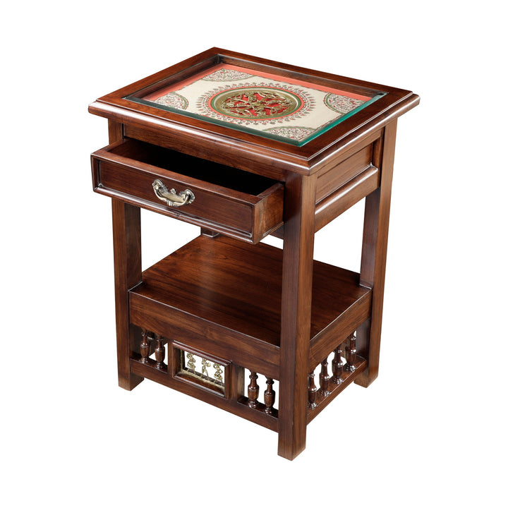 Myra-I Side Table in Teakwood with Walnut Matte Finish, with Drawer (18x15x24)