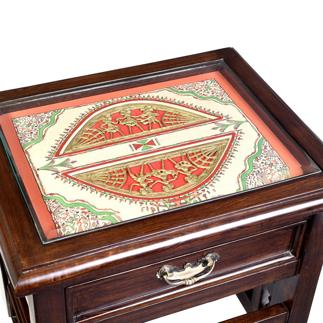 Myra Side Table in Teakwood with Walnut Finish, with Drawer (18x15x17)