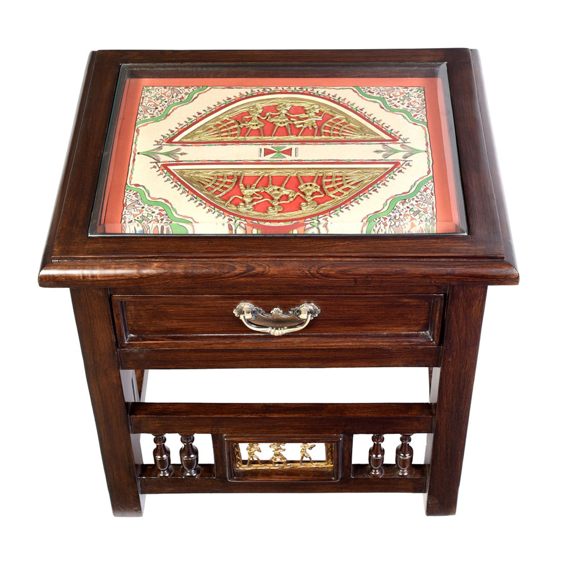 Myra Side Table in Teakwood with Walnut Finish, with Drawer (18x15x17)