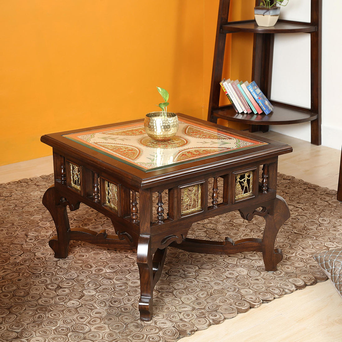 Tamas Coffee Table in Teakwood with Walnut Finish (24 x 24 x 18)