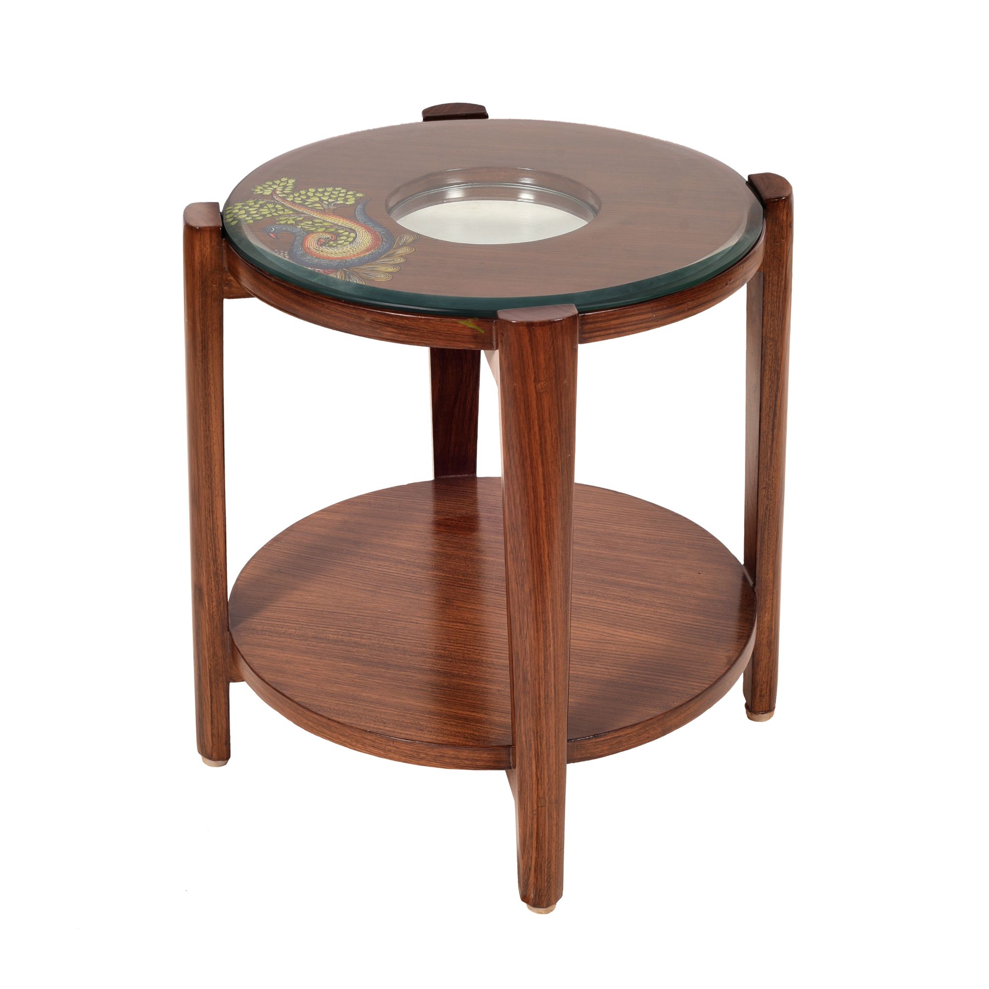Mantra Round Side Table in Teakwood with Walnut Finish