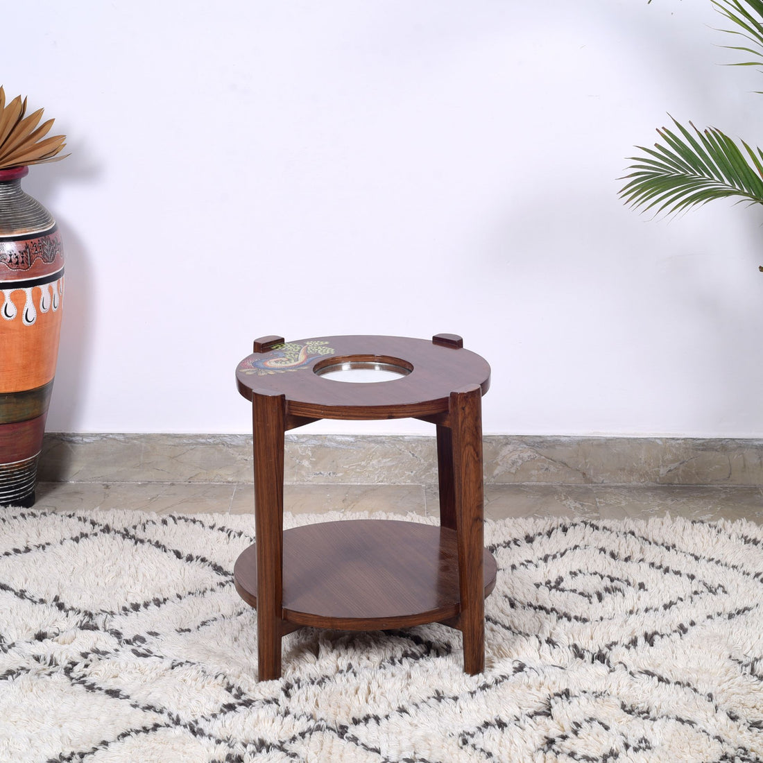 Mantra Round Side Table in Teakwood with Walnut Finish