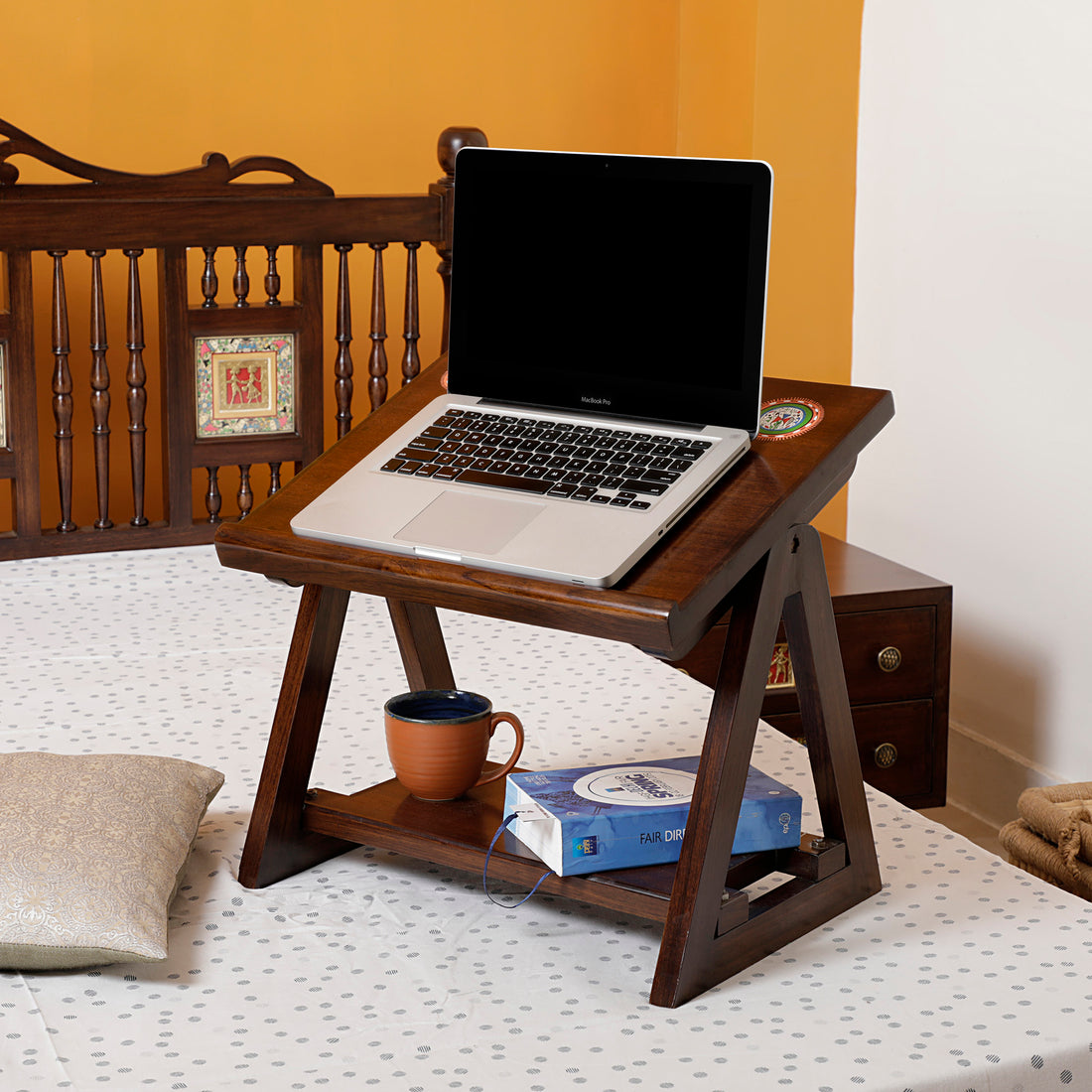 Marigold End Table for Laptop in Teakwood with Walnut Matte Finish (18x14x15)