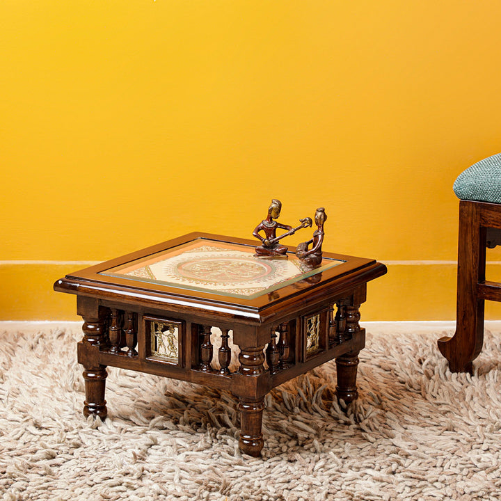 Mana Low Height End Table in Teakwood with Walnut Matte Finish (16x16x11)