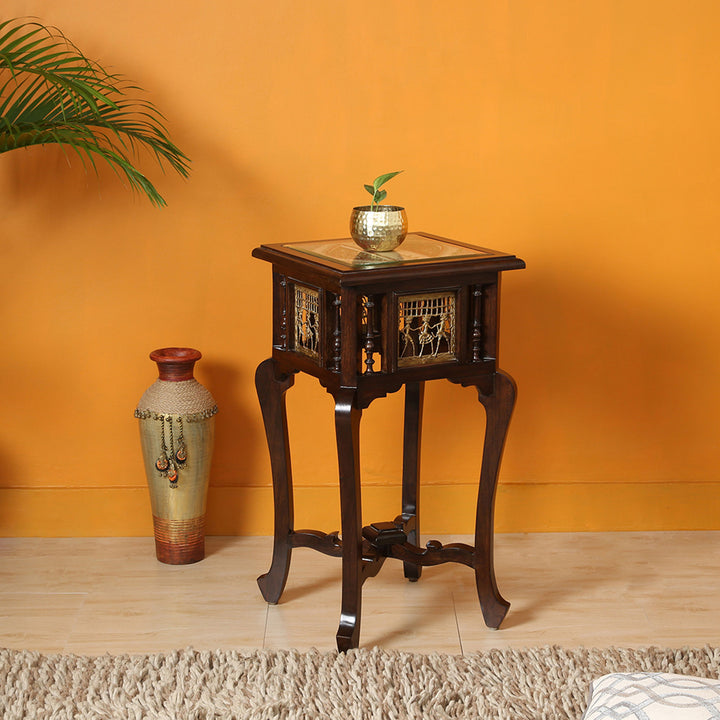 Nirvan End Table in Teakwood with Walnut Finish (16x16x30)